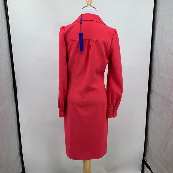 Elie Tahari Dress Womens 4 Strawberry Crepe Tie Waist Collared Side Zip Surplice - Picture 8 of 16